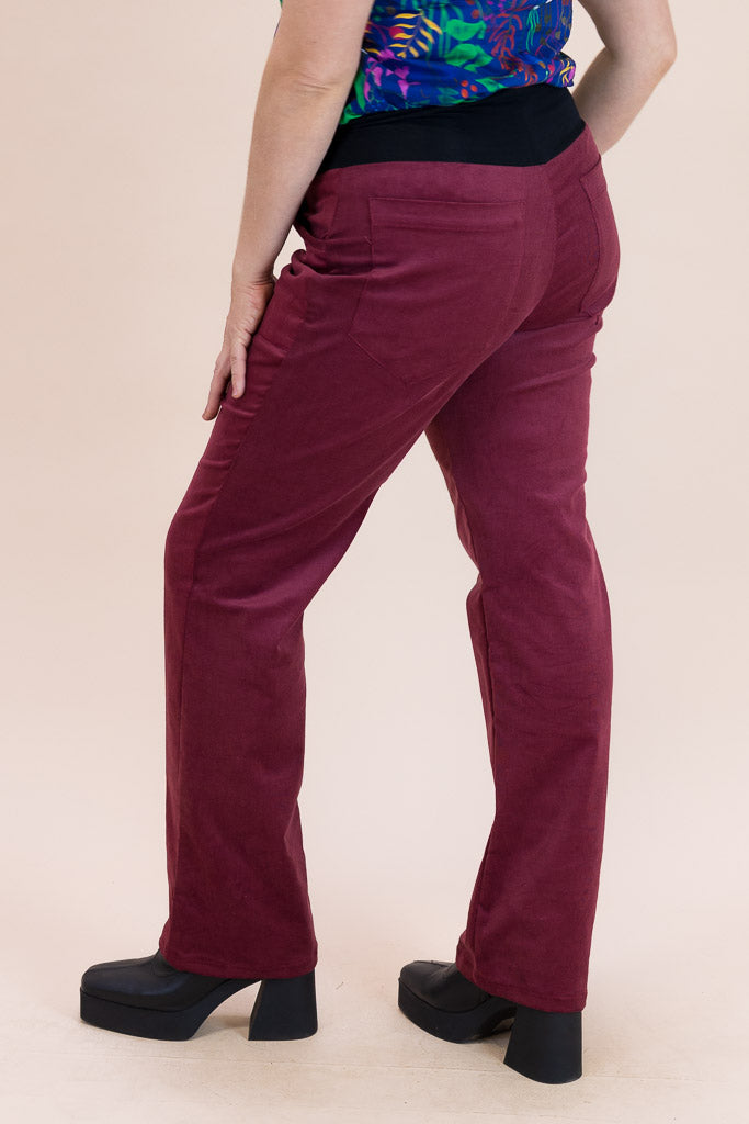 Women's Raspberry Stretch Corduroy Wanderer Pants - Ethical Everyday Comfort