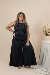 Wide Leg Pants Black - Stretch Organic Cotton
