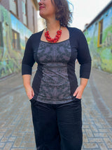 Windowpane Top 3/4 Sleeve - Nightwalk Dark