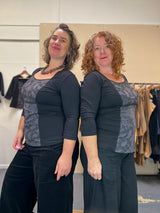 Windowpane Top 3/4 Sleeve - Nightwalk Dark