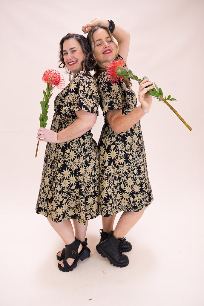 Stretch Wrap Dress - Straw Flannel Flower