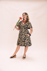 Stretch Wrap Dress - Straw Flannel Flower
