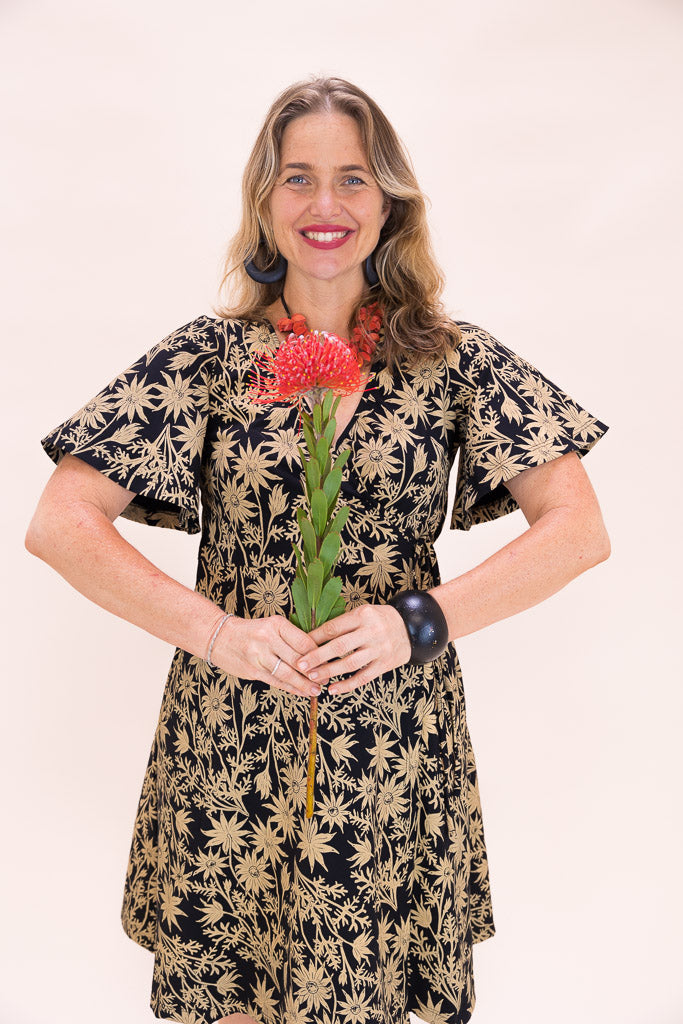 Stretch Wrap Dress - Straw Flannel Flower