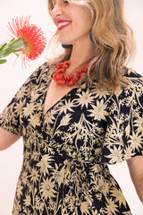 Stretch Wrap Dress - Straw Flannel Flower